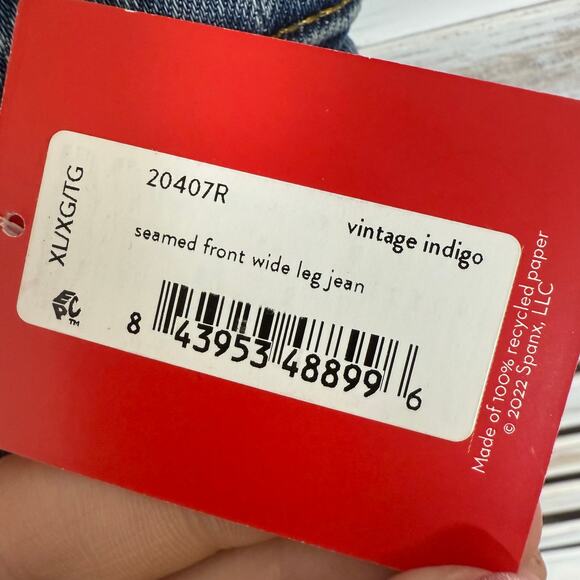 SPANX NEW Women's XL Seamed Front Wide Leg Stretch Jeans Pull On Vintage Indigo - Picture 7 of 14